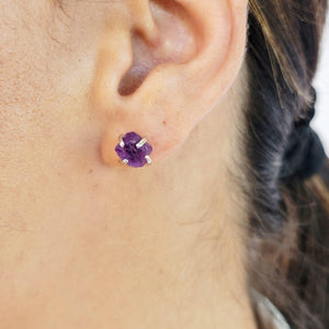 Genuine Raw Amethyst Stud Earrings - Uniquelan Jewelry