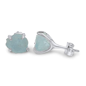 Genuine Raw Aquamarine Stud Earrings - Uniquelan Jewelry