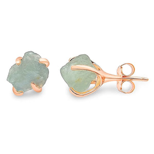 Genuine Raw Aquamarine Stud Earrings - Uniquelan Jewelry