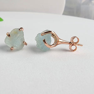 Genuine Raw Aquamarine Stud Earrings - Uniquelan Jewelry