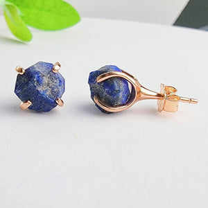 Genuine Raw lapis Lazuli Stud Earrings - Uniquelan Jewelry