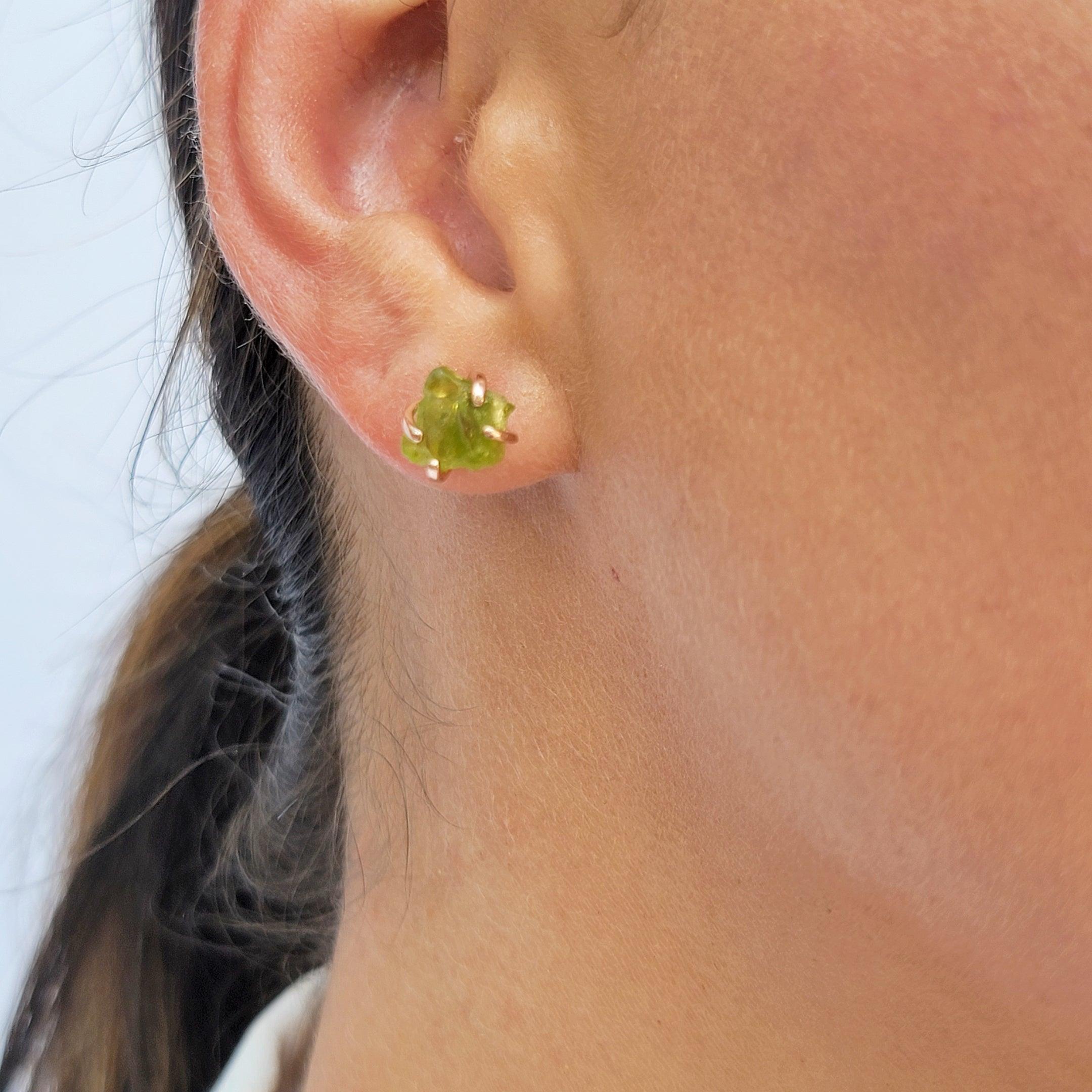 Real Raw Peridot Stud Earrings Uniquelan Jewelry