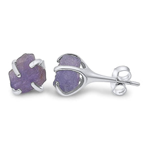 Genuine Raw Tanzanite Stud Earrings - Uniquelan Jewelry