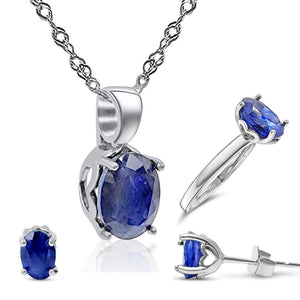 Genuine Sapphire Heart Jewelry Set - Uniquelan Jewelry