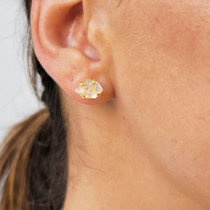 Natural Raw Herkimer Diamond Stud Earrings - Uniquelan Jewelry