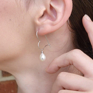 Pearl Heart Drop Earrings - Uniquelan Jewelry