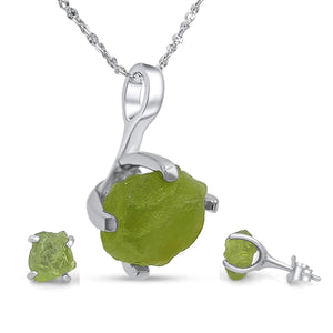 Raw Peridot Necklace Stud Earrings Set - Uniquelan Jewelry