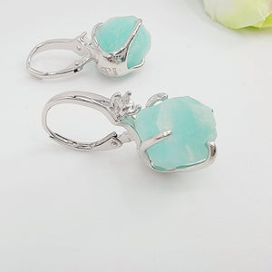 Raw Amazonite Necklace Drop Earrings Set - Uniquelan Jewelry