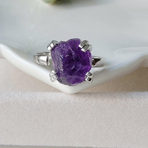 Raw Amethyst Adjustable Ring - Uniquelan Jewelry