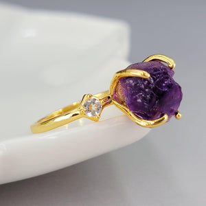Raw Amethyst Crystal Ring - Uniquelan Jewelry