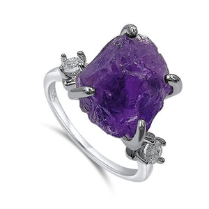 Raw Amethyst Crystal Ring - Uniquelan Jewelry