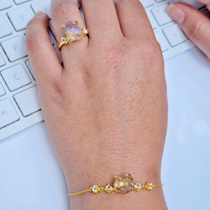 Raw Ametrine Ring Bracelet Set - Uniquelan Jewelry