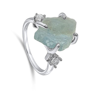Raw Aquamarine Crystal Ring - Uniquelan Jewelry