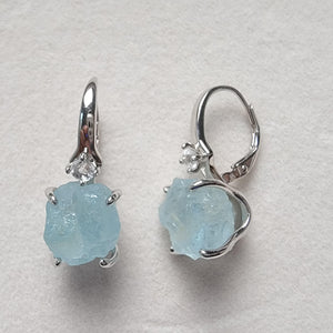 Raw Aquamarine Drop Earrings - Uniquelan Jewelry