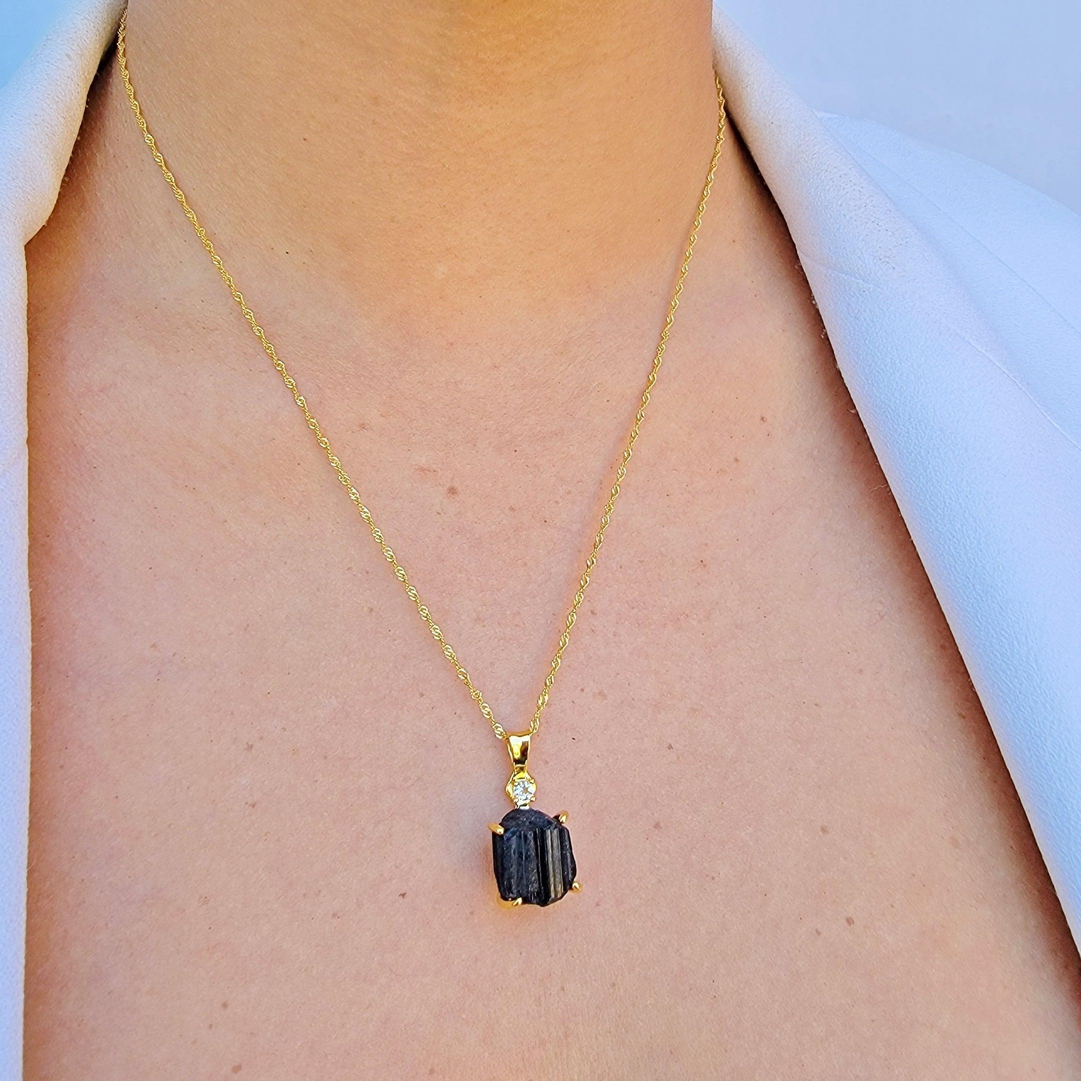 Raw Black Tourmaline Necklace Uniquelan Jewelry