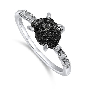 Raw Black Tourmaline Ring Set - Uniquelan Jewelry