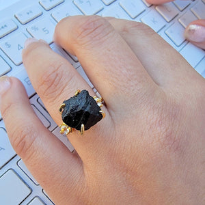 Raw Black Tourmaline Ring - Uniquelan Jewelry