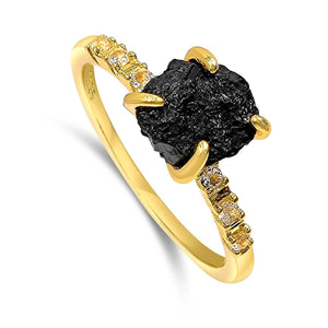 Raw Black Tourmaline Tiny Ring - Uniquelan Jewelry