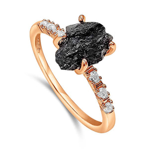 Raw Black Tourmaline Tiny Ring - Uniquelan Jewelry