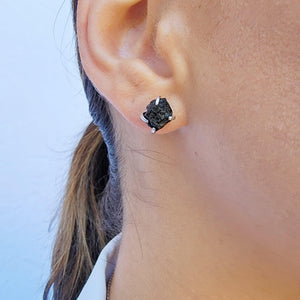 Raw Black Tourmaline Stud Earrings - Uniquelan Jewelry