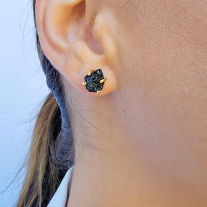 Raw Black Tourmaline Stud Earrings - Uniquelan Jewelry