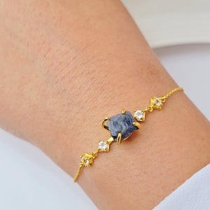 Raw Blue Sapphire Bracelet Yellow Gold - Uniquelan Jewelry