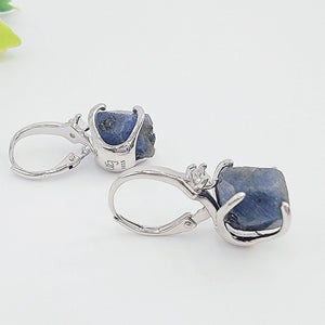 Raw Blue Sapphire Drop Earrings - Uniquelan Jewelry