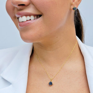 Raw Blue Sapphire Necklace earrings set- Uniquelan Jewelry