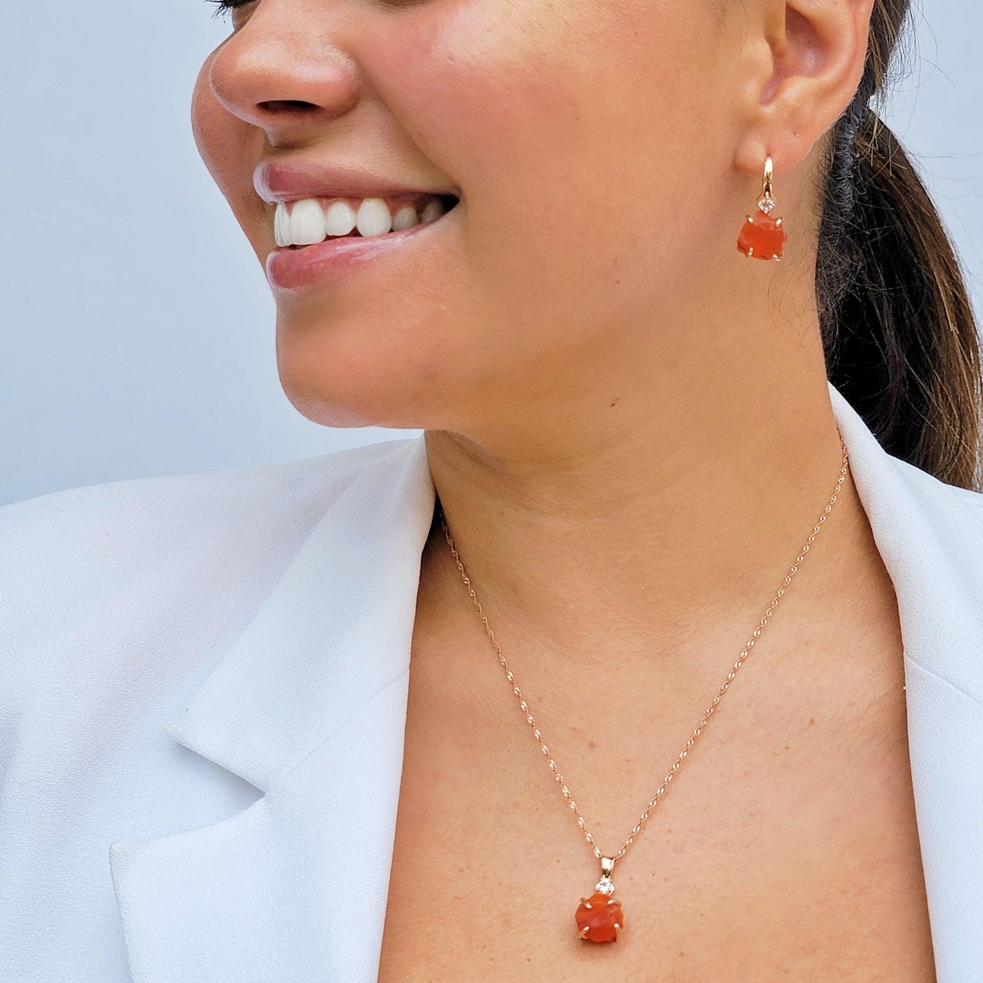 Raw Carnelian Necklace and Drop Earrings Set - Uniquelan Jewelry
