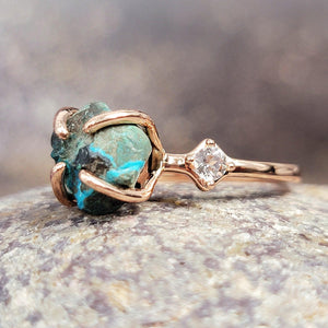Raw Chrysocolla Crystal Ring - Uniquelan Jewelry