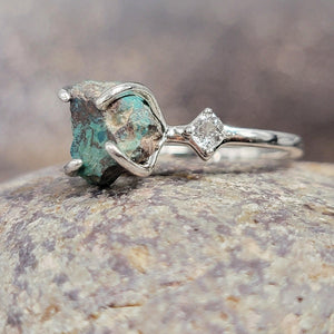Raw Chrysocolla Crystal Ring - Uniquelan Jewelry