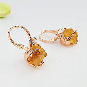 Raw Citrine Crystal Drop Earrings - Uniquelan Jewelry