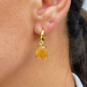 Raw Citrine Crystal Drop Earrings - Uniquelan Jewelry