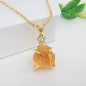Raw Citrine Necklace and Drop Earrings Set - Uniquelan Jewelry