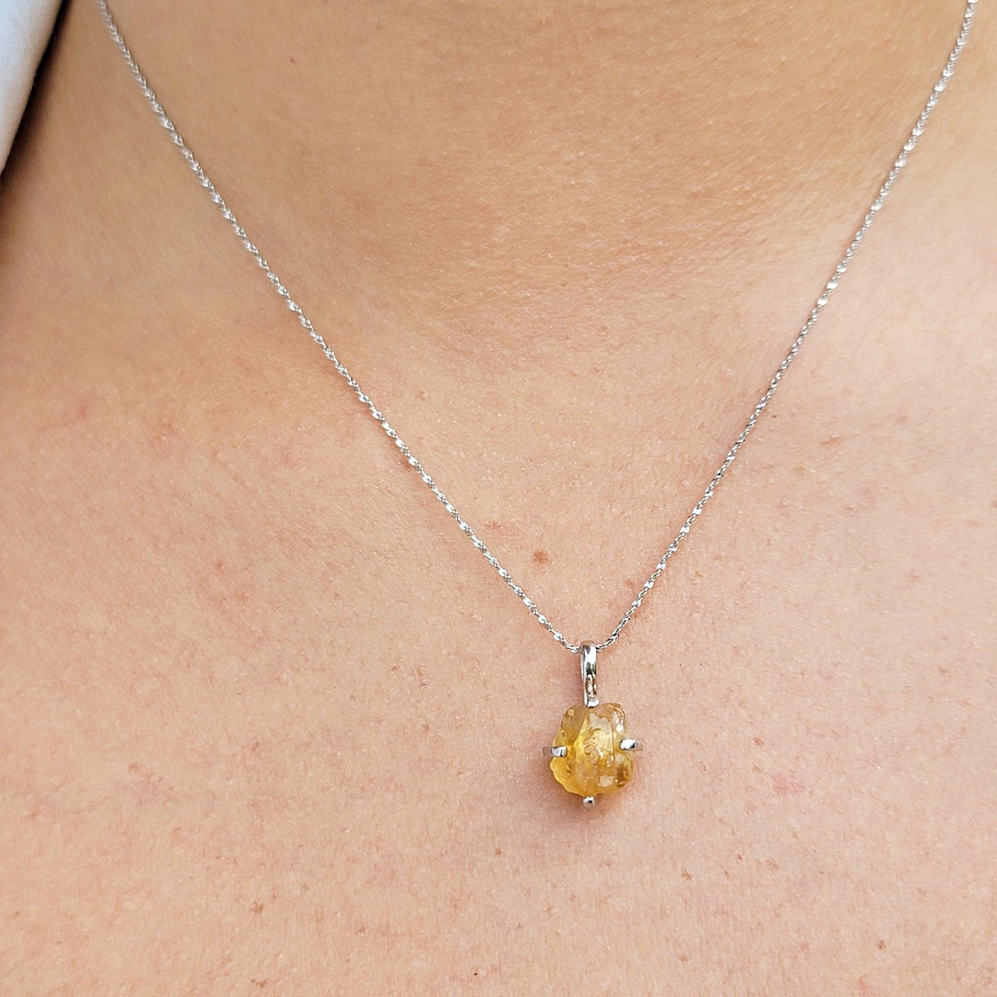 Raw Citrine Necklace and Stud Earrings Set - Uniquelan Jewelry