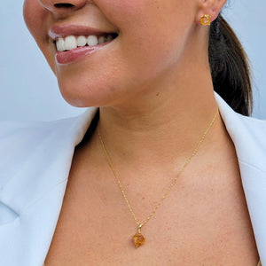 Raw Citrine Necklace and Stud Earrings Set - Uniquelan Jewelry