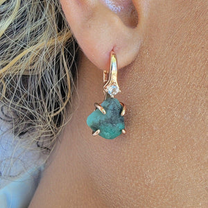 Raw Emerald Drop Earrings - Uniquelan Jewelry