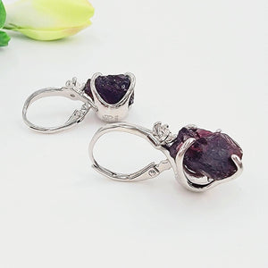 Raw Garnet Drop Earrings - Uniquelan Jewelry