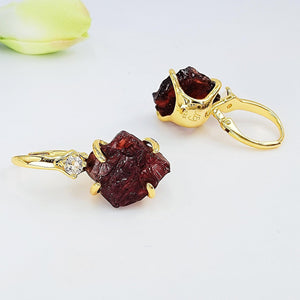 Raw Garnet Drop Earrings - Uniquelan Jewelry