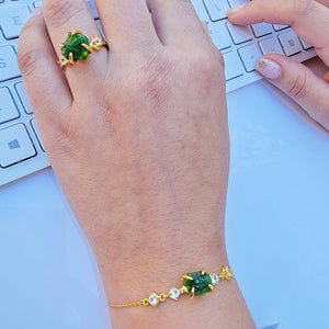 Raw Green Tourmaline Bracelet Set - Uniquelan Jewelry