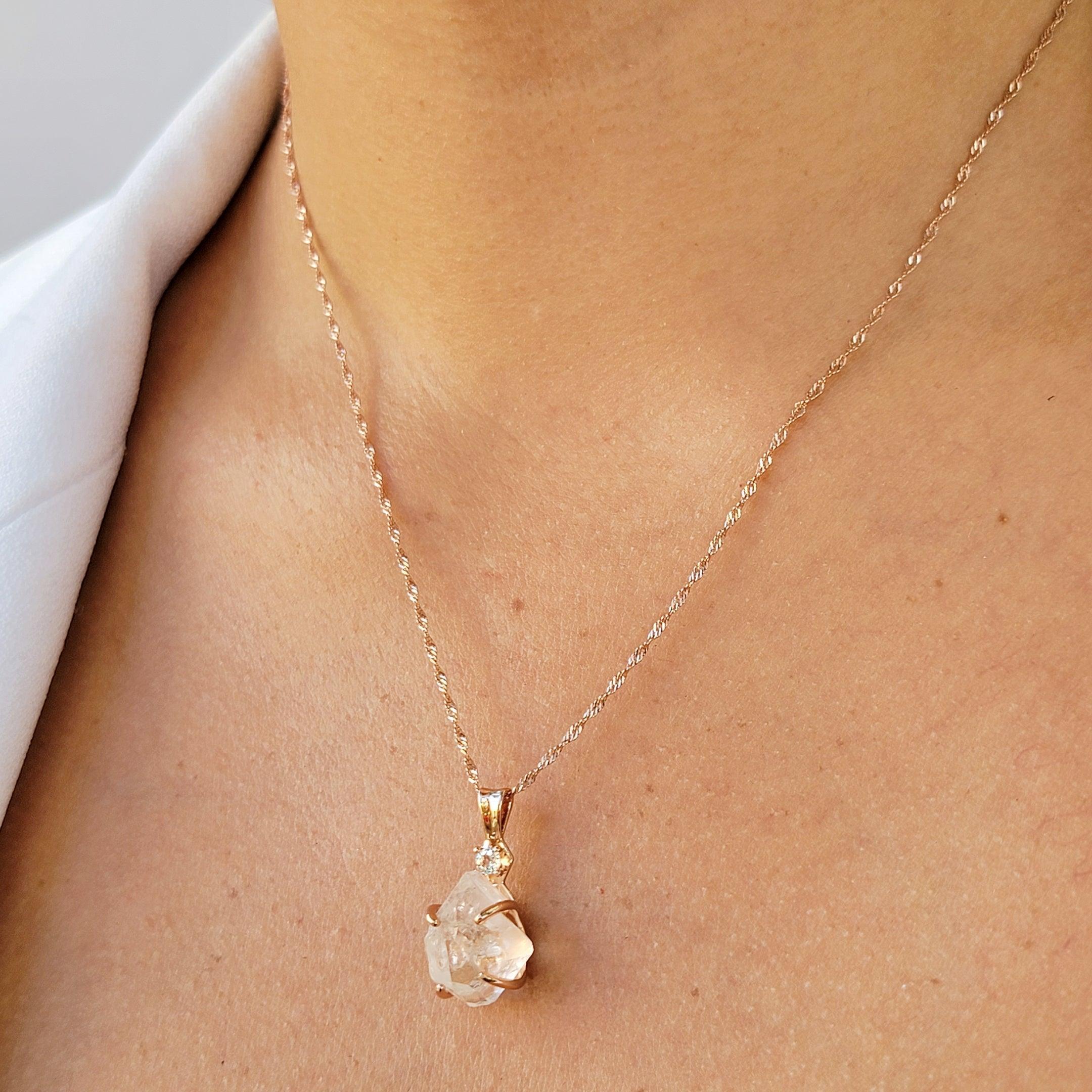 Raw Herkimer Diamond Necklace, Rose Gold by Uniquelan Jewelry