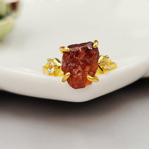 Raw Hessonite Garnet Ring - Uniquelan Jewelry