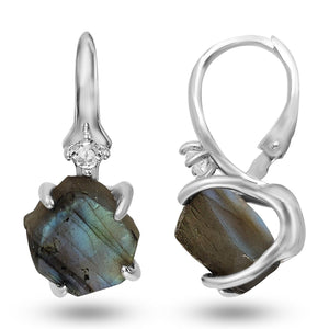 Raw Labradorite Drop Earrings - Uniquelan Jewelry