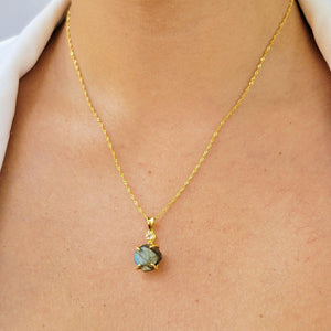 Raw Labradorite Necklace and Drop Earrings Set - Uniquelan Jewelry