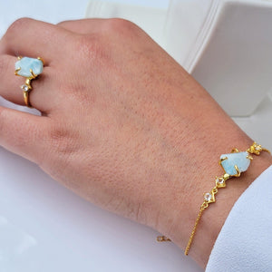 Raw Larimar Bracelet and Ring Set - Uniquelan Jewelry