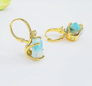 Raw Larimar Drop Earrings - Uniquelan Jewelry