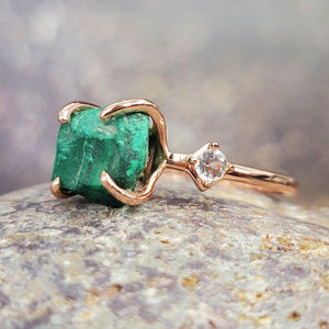 Raw Malachite and Quartz Ring - Uniquelan Jewelry