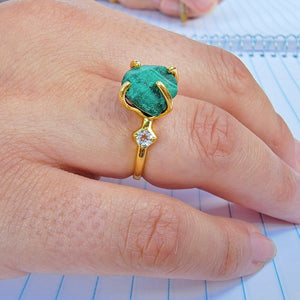 Raw Malachite and Quartz Ring - Uniquelan Jewelry