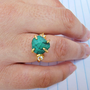 Raw Malachite and Quartz Ring - Uniquelan Jewelry