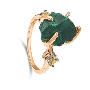 Raw Malachite and Quartz Ring - Uniquelan Jewelry